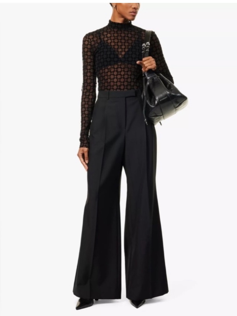 Givenchy Black Monogram Jacquard Sheer Long Sleeve Bodysuit Size Small